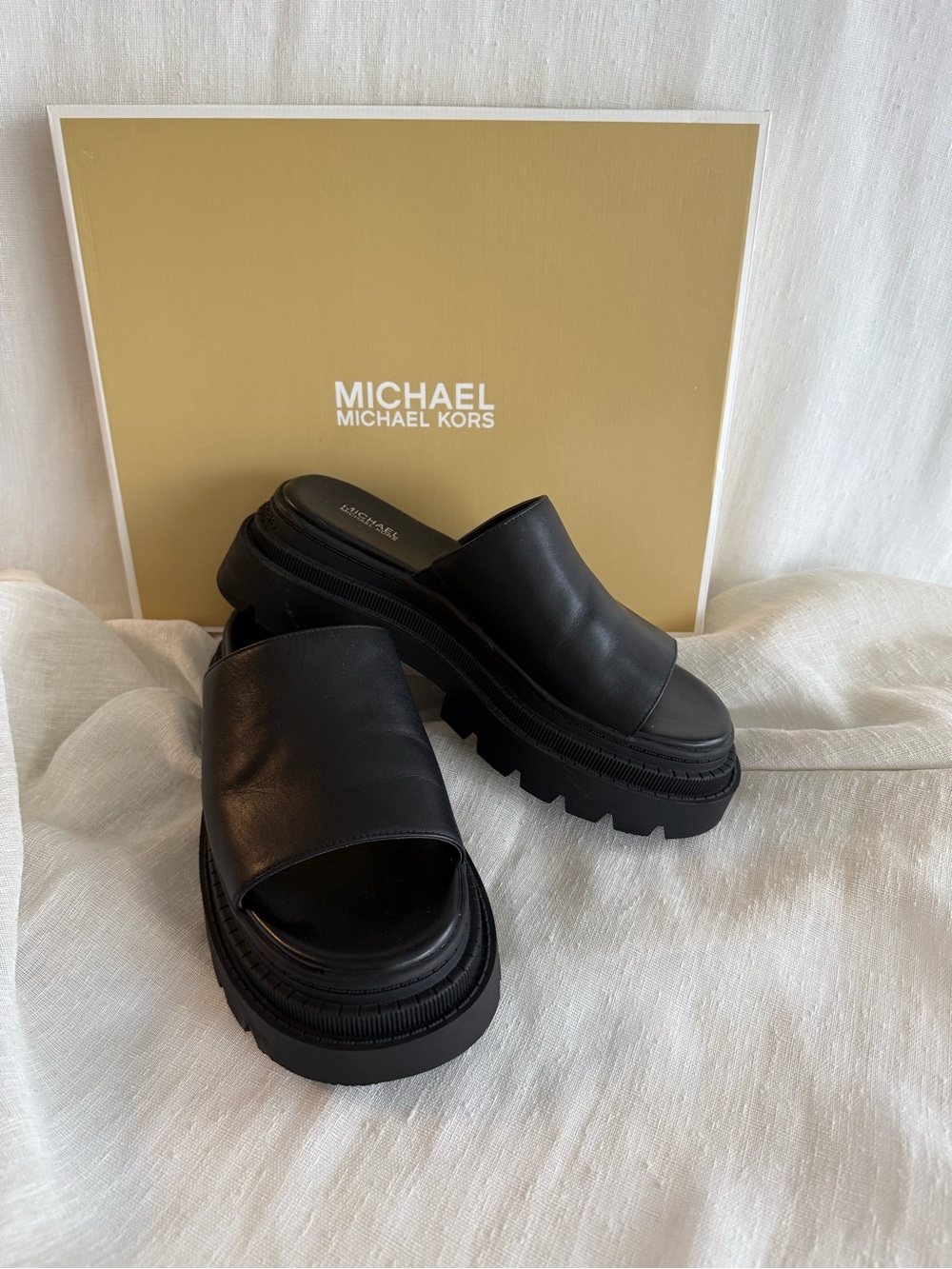 Michael Kors Black Kendra Slide Leather Platform